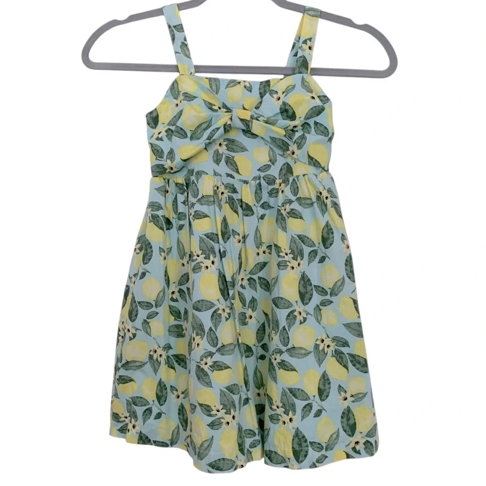 btween Girls Lemon Print Bow Bodice Smocked Back Cotton Babydoll Dress Sz 6
